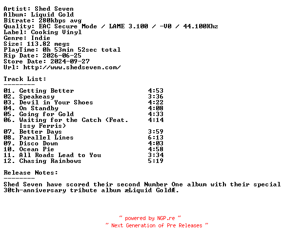 NFO for the release Shed_Seven-Liquid_Gold-2024-404 by 404