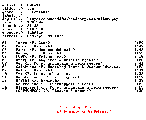 NFO for the release H0tn1k-psp-ES-16BIT-WEB-FLAC-2025-EARWORMS by EARWORMS