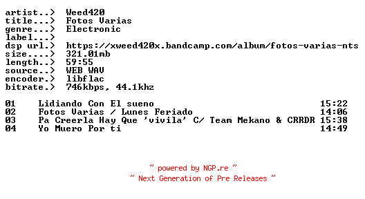 NFO for the release Weed420-Fotos_Varias-ES-16BIT-WEB-FLAC-2025-EARWORMS by EARWORMS