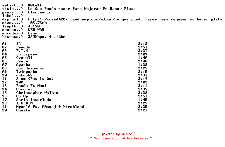 NFO for the release H0tn1k-Lo_Que_Puedo_Hacer_Para_Mejorar_Es_Hacer_Plata-ES-WEB-2025-EARWORMS by EARWORMS