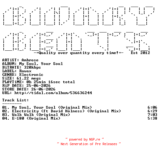 NFO for the release Ambrose-My_Soul_Your_Soul-(RMCE022POINT1)-WEB-2026-BB by BB