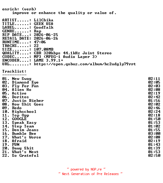 NFO for the release LilChika-GEEK_USA-WEB-2026-ENRiCH by ENRiCH
