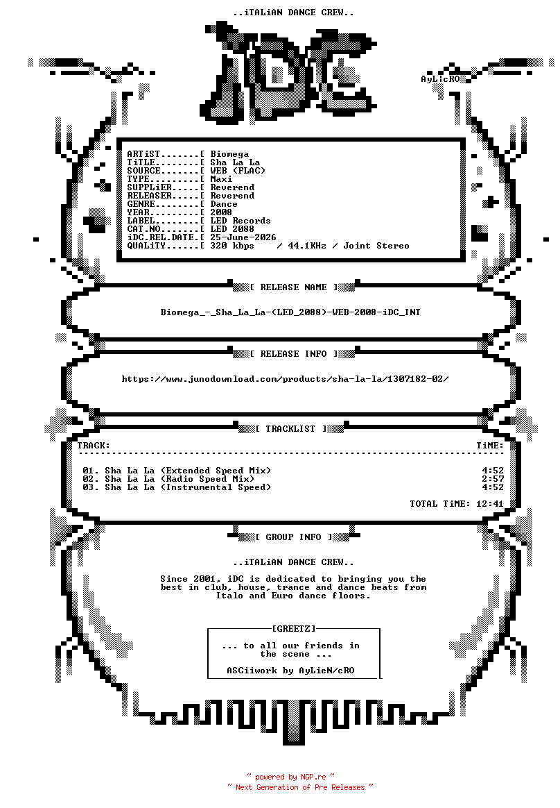 NFO for the release Biomega_-_Sha_La_La-(LED_2088)-WEB-2008-iDC_INT by iDC_INT