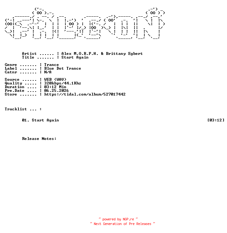NFO for the release Alex_M.O.R.P.H._And_Brittany_Egbert-Start_Again-SINGLE-WEB-2026-FALCON by FALCON