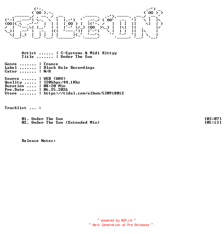 NFO for the release C-Systems_And_MIDI_Kittyy-Under_The_Sun-WEB-2026-FALCON by FALCON