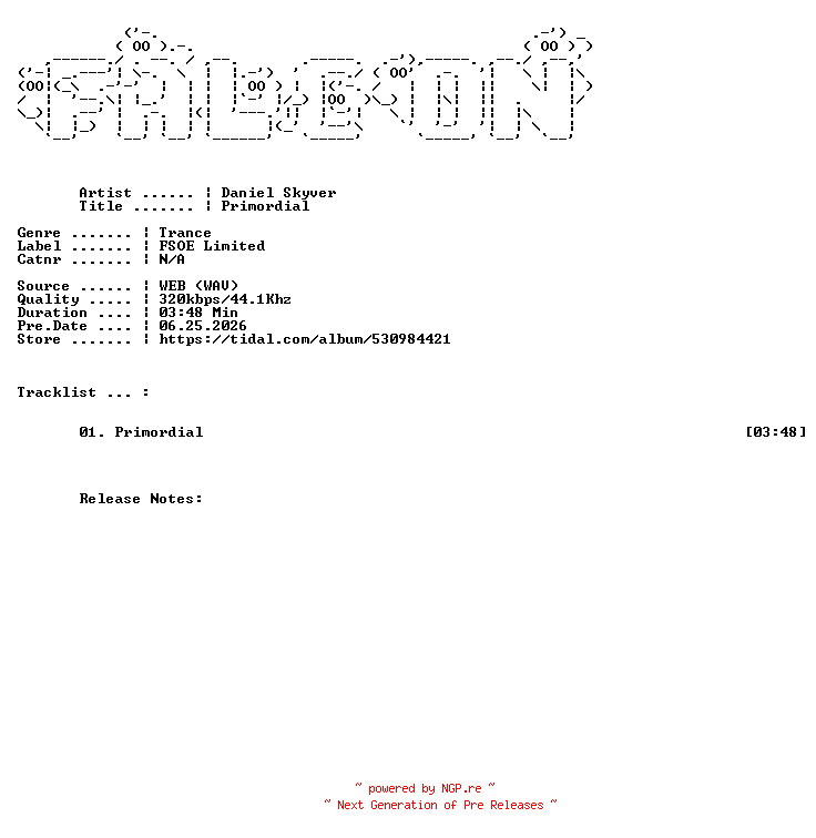 NFO for the release Daniel_Skyver-Primordial-SINGLE-WEB-2026-FALCON by FALCON