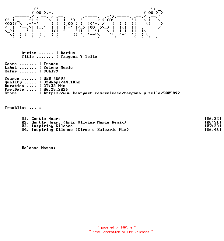 NFO for the release Darius-Tazgona_Y_Tello-(SOL399)-WEB-2026-FALCON by FALCON