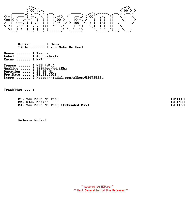 NFO for the release Grum-You_Make_Me_Feel-WEB-2026-FALCON by FALCON
