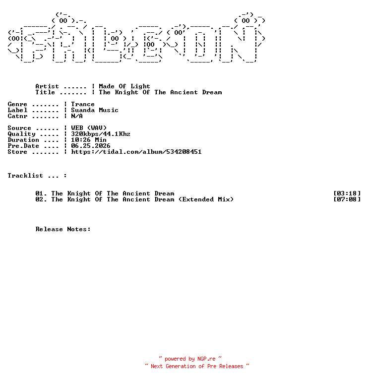 NFO for the release Made_Of_Light-The_Knight_Of_The_Ancient_Dream-WEB-2026-FALCON by FALCON