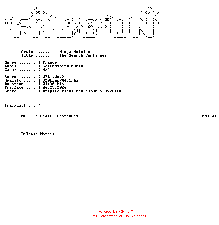 NFO for the release Misja_Helsloot-The_Search_Continues-SINGLE-WEB-2026-FALCON by FALCON