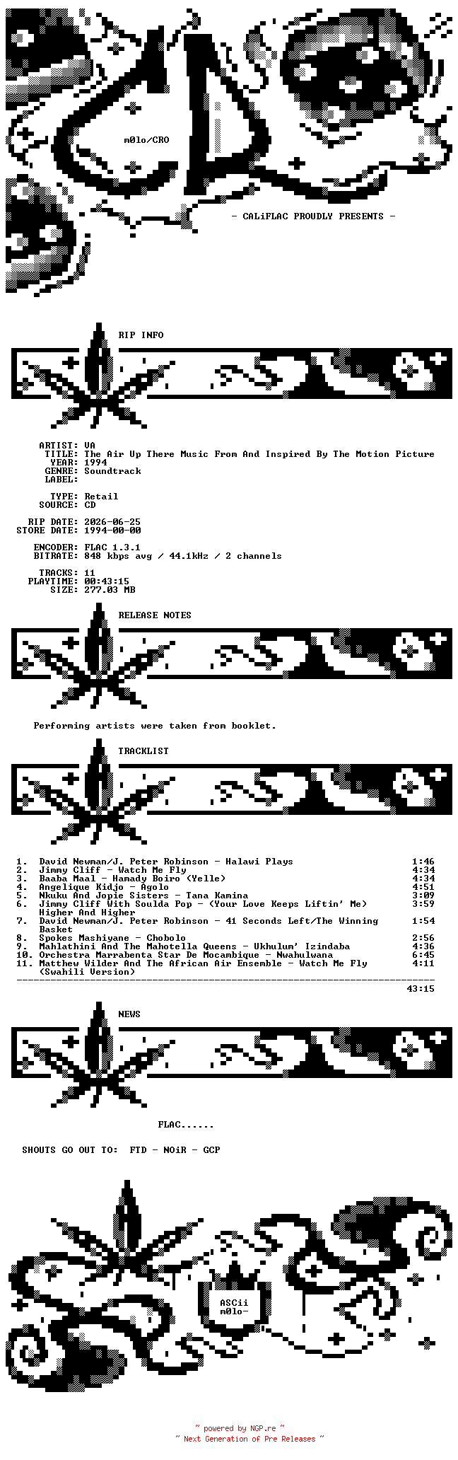NFO for the release VA-The_Air_Up_There_Music_From_And_Inspired_By_The_Motion_Picture-OST-CD-FLAC-1994-CALiFLAC by CALiFLAC