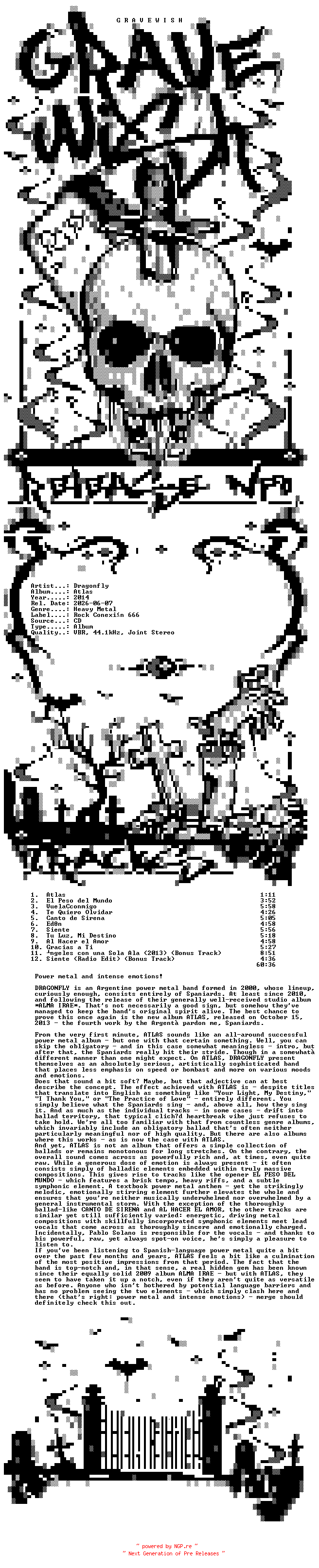 NFO for the release Dragonfly-Atlas-CD-ES-2014-GRAVEWISH by GRAVEWISH