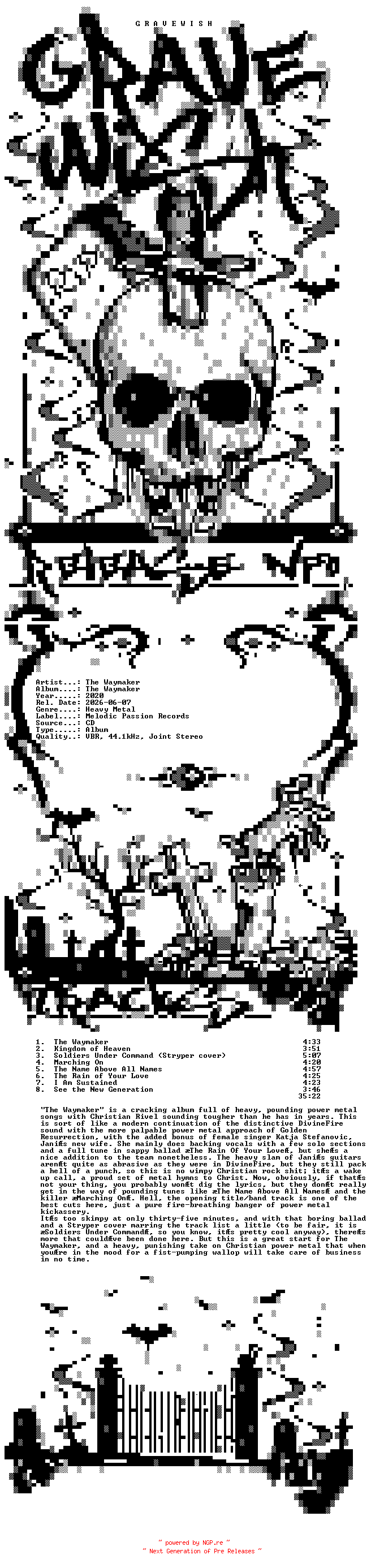 NFO for the release The_Waymaker-The_Waymaker-CD-2020-GRAVEWISH by GRAVEWISH