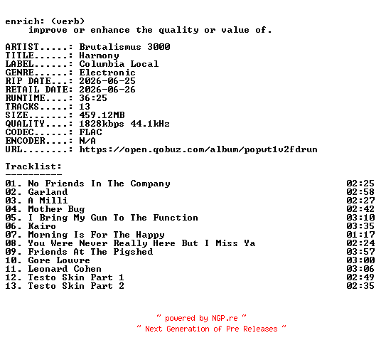 NFO for the release Brutalismus_3000-Harmony-24BIT-WEB-FLAC-2026-ENRiCH by ENRiCH