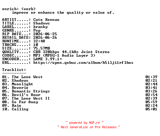 NFO for the release Cate_Kennan-Shadows-WEB-2026-ENRiCH by ENRiCH