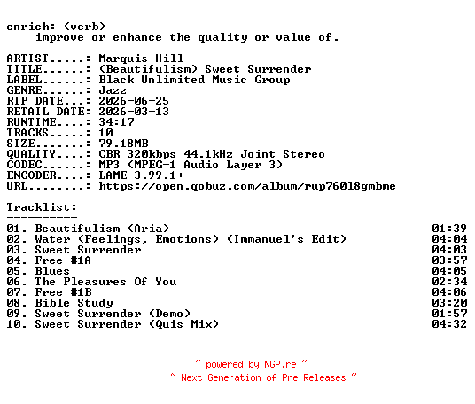 NFO for the release Marquis_Hill-(Beautifulism)_Sweet_Surrender-WEB-2026-ENRiCH by ENRiCH
