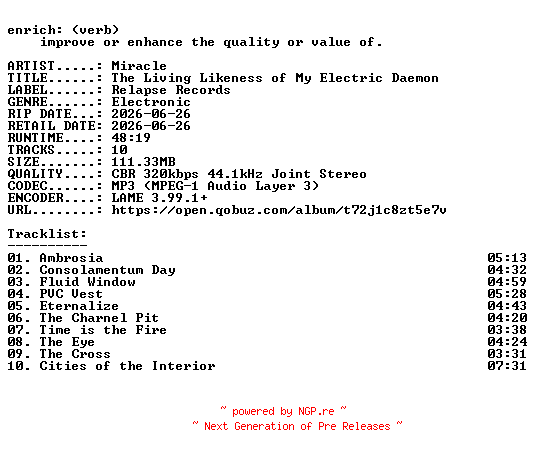 NFO for the release Miracle-The_Living_Likeness_of_My_Electric_Daemon-WEB-2026-ENRiCH by ENRiCH