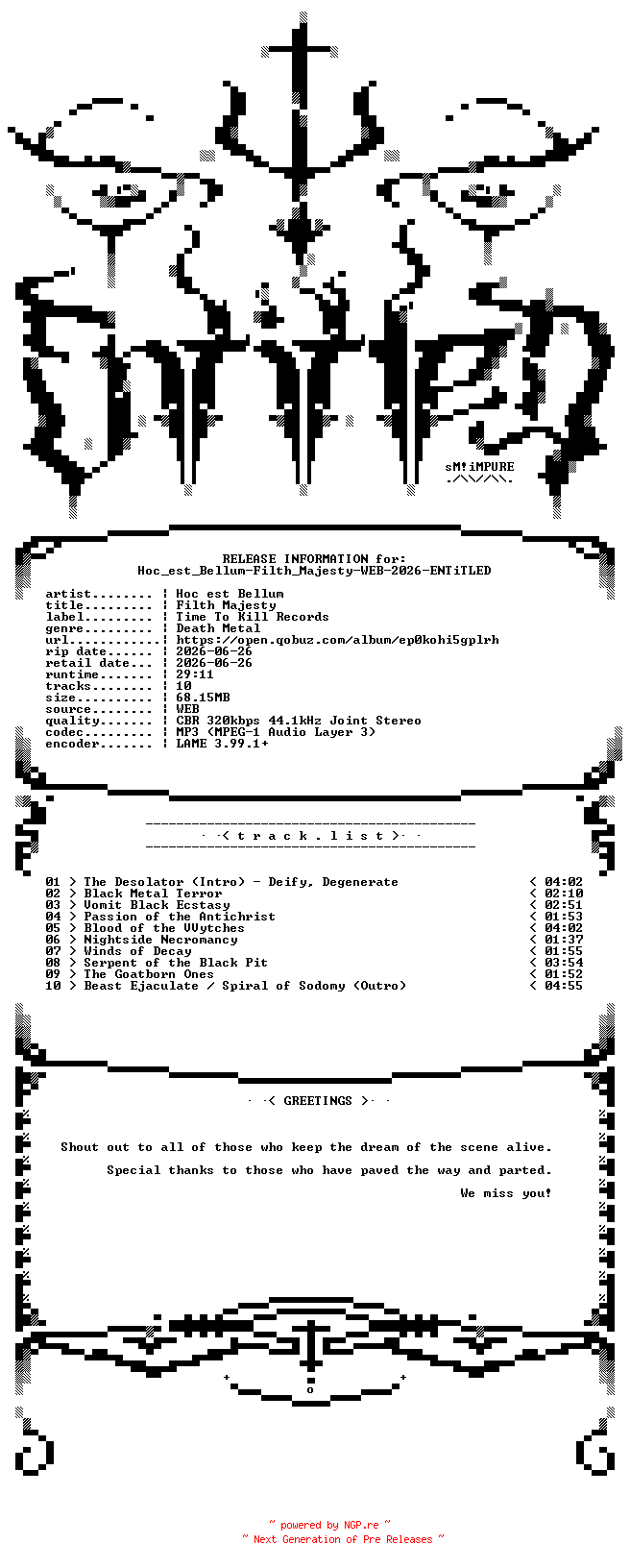 NFO for the release Hoc_est_Bellum-Filth_Majesty-WEB-2026-ENTiTLED by ENTiTLED