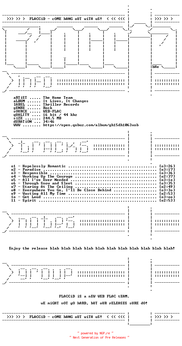NFO for the release The_Home_Team-It_Lives_It_Changes-16BIT-WEB-FLAC-2026-FLACCiD by FLACCiD