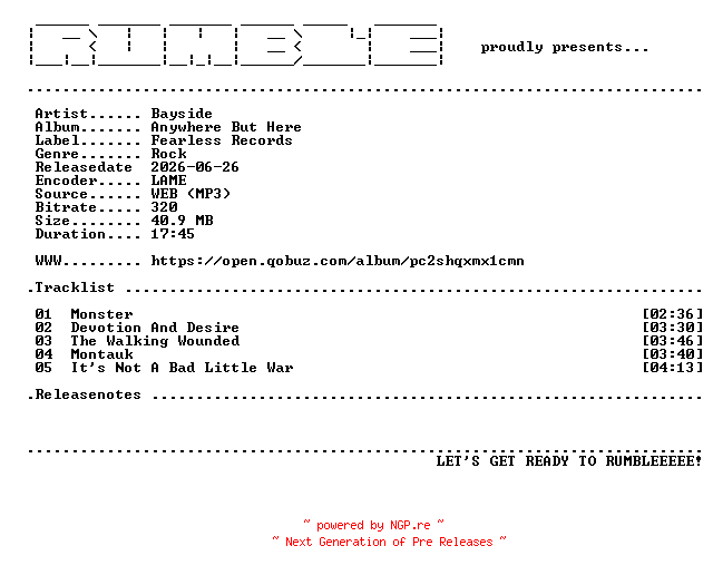 NFO for the release Bayside-Anywhere_But_Here-(WEB)-2026-RUMBLE by RUMBLE