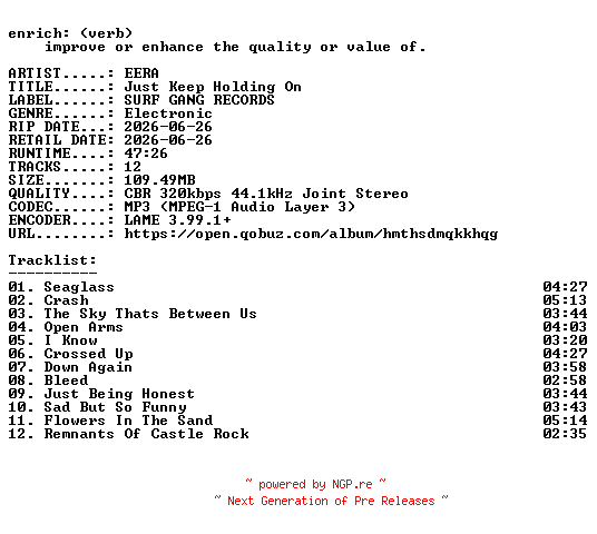 NFO for the release EERA-Just_Keep_Holding_On-WEB-2026-ENRiCH by ENRiCH