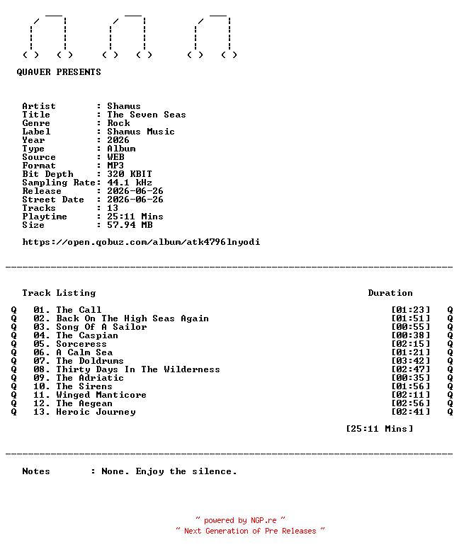 NFO for the release Shamus-The_Seven_Seas-WEB-2026-QUAVER by QUAVER
