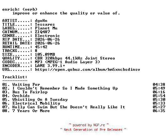 NFO for the release dgoHn-Tessares-(ZIQ487)-WEB-2026-ENRiCH by ENRiCH