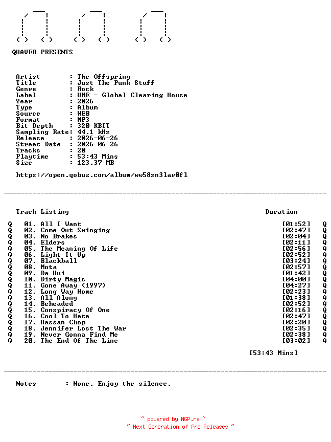 NFO for the release The_Offspring-Just_The_Punk_Stuff-WEB-2026-QUAVER by QUAVER