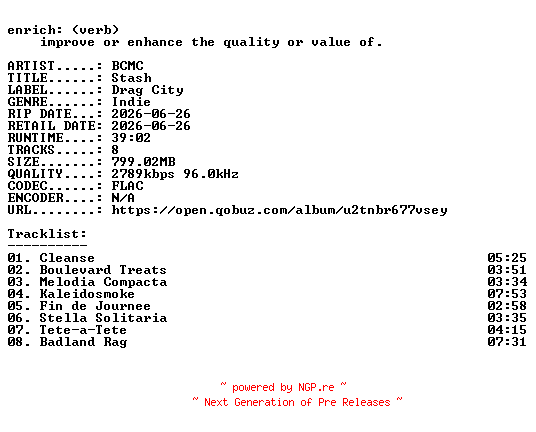 NFO for the release BCMC-Stash-24BIT-WEB-FLAC-2026-ENRiCH by ENRiCH