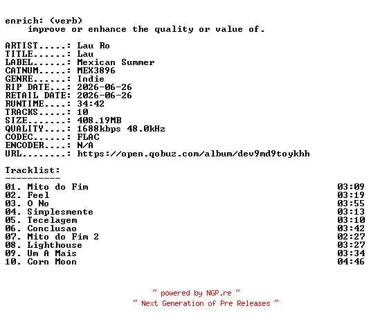 NFO for the release Lau_Ro-Lau-(MEX3896)-24BIT-WEB-FLAC-2026-ENRiCH by ENRiCH