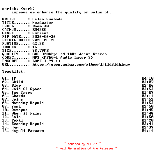 NFO for the release Helen_Svoboda-Headwater-(RM4280)-WEB-2026-ENRiCH by ENRiCH