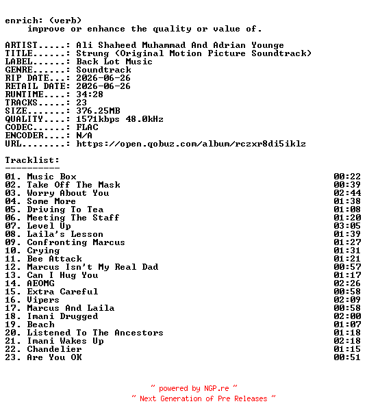 NFO for the release Ali_Shaheed_Muhammad_And_Adrian_Younge-Strung_(Original_Motion_Picture_Soundtrack)-OST-24BIT-WEB-FLAC-2026-ENRiCH by ENRiCH