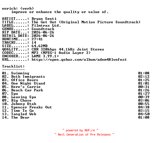 NFO for the release Bryan_Senti-The_Get_Out_(Original_Motion_Picture_Soundtrack)-OST-WEB-2026-ENRiCH by ENRiCH