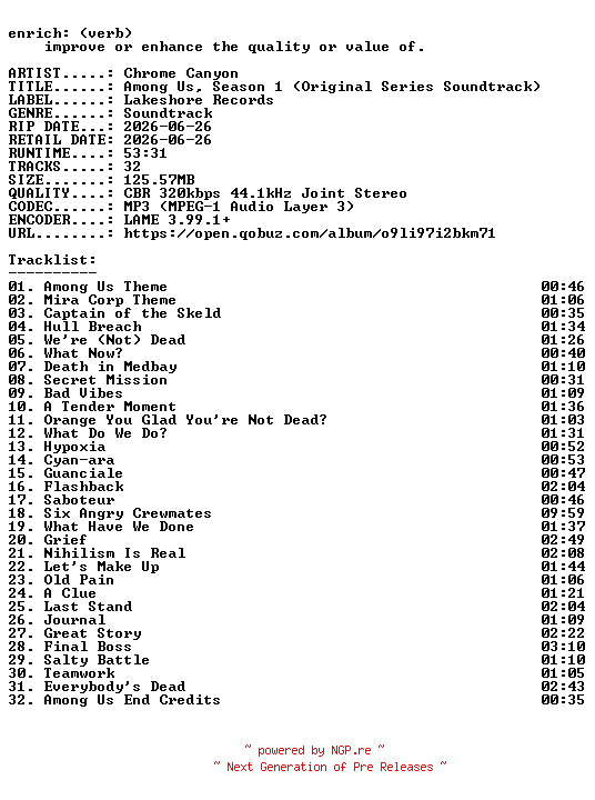 NFO for the release Chrome_Canyon-Among_Us_Season_1_(Original_Series_Soundtrack)-OST-WEB-2026-ENRiCH by ENRiCH