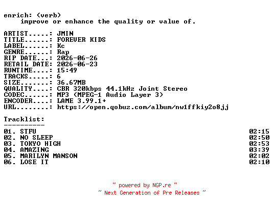 NFO for the release JMIN-FOREVER_KIDS-EP-WEB-2026-ENRiCH by ENRiCH
