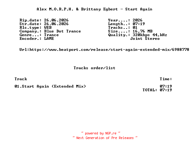 NFO for the release Alex_M.O.R.P.H._And_Brittany_Egbert_-_Start_Again-(BDT4590E)-SINGLE-WEB-2026-FMC by FMC