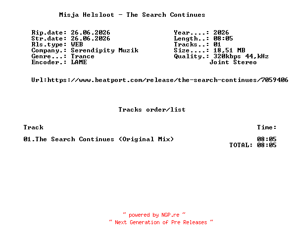NFO for the release Misja_Helsloot_-_The_Search_Continues-(SDM163)-SINGLE-WEB-2026-FMC by FMC