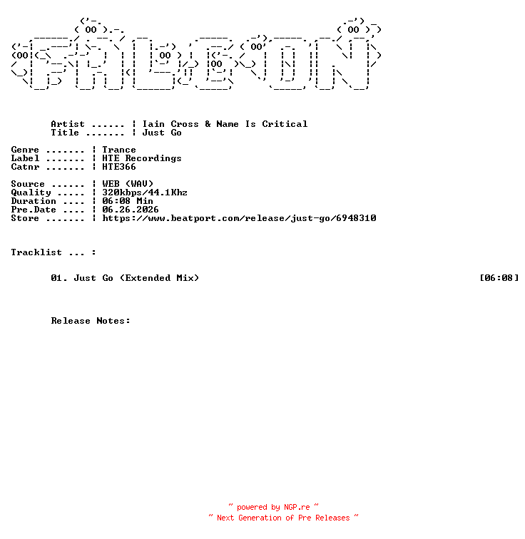 NFO for the release Iain_Cross_And_Name_Is_Critical-Just_Go-(HTE366)-SINGLE-WEB-2026-FALCON by FALCON