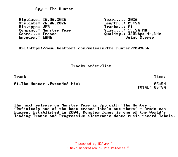 NFO for the release Spy_-_The_Hunter-(MPURE171)-SINGLE-WEB-2026-FMC by FMC