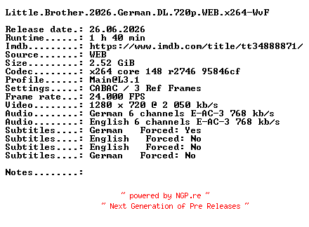 NFO for the release Little.Brother.2026.German.DL.720p.WEB.x264-WvF by WvF