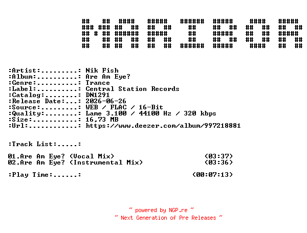 NFO for the release Nik_Fish-Are_Am_Eye-(DN1291)-WEB-2026-MARiBOR by MARiBOR