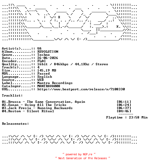 NFO for the release VA-REVOLUTION-MANTRAVA008-16BIT-WEB-FLAC-2026-WAVED by WAVED