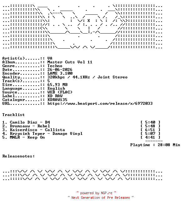 NFO for the release VA-Master_Cuts_Vol_11-KDRAW135-WEB-2026-WAV by WAV
