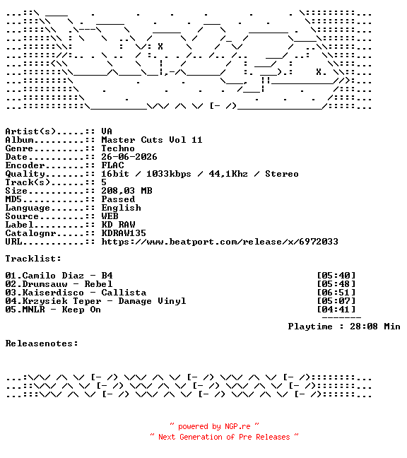 NFO for the release VA-Master_Cuts_Vol_11-KDRAW135-16BIT-WEB-FLAC-2026-WAVED by WAVED