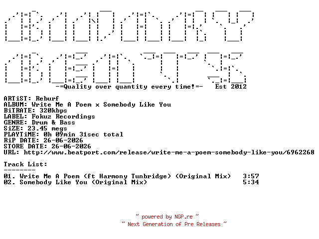 NFO for the release Reburf-Write_Me_A_Poem_x_Somebody_Like_You-(FOKUZ431)-WEB-2026-BB by BB