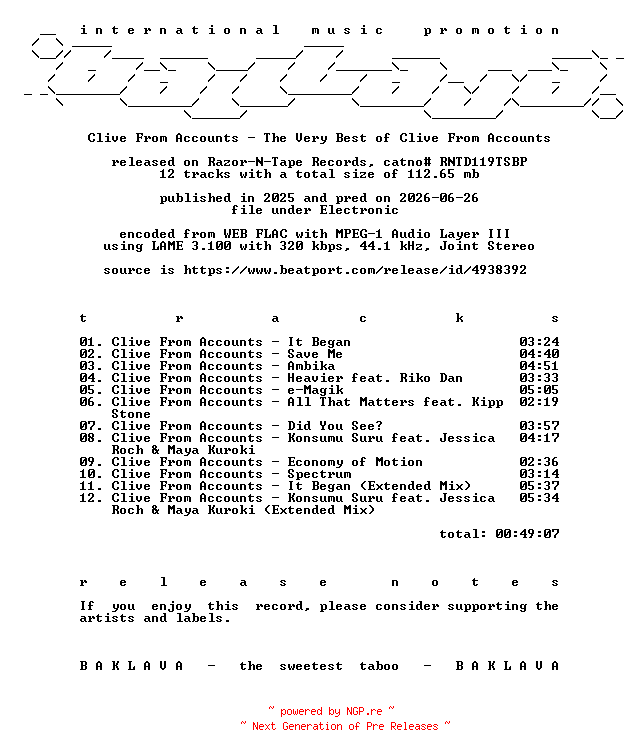 NFO for the release Clive_From_Accounts-The_Very_Best_of_Clive_From_Accounts-(RNTD119TSBP)-WEB-2025-BAKLAVA by BAKLAVA