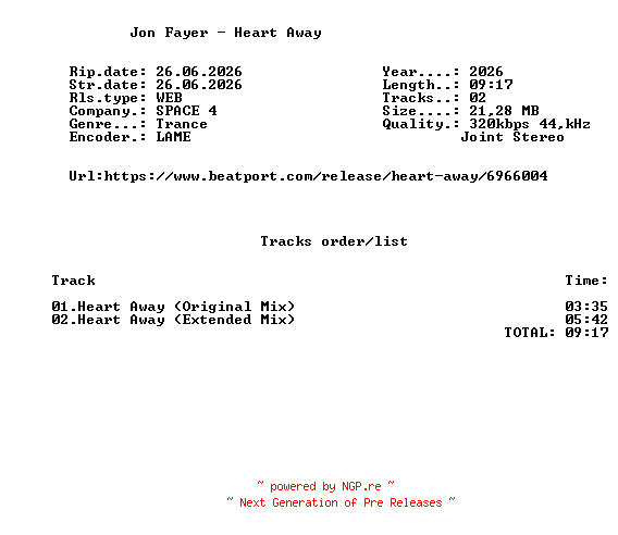 NFO for the release Jon_Fayer_-_Heart_Away-(ISP062)-WEB-2026-FMC by FMC