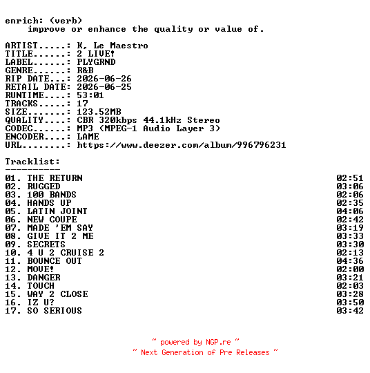 NFO for the release K_Le_Maestro-2_LIVE-WEB-2026-ENRiCH by ENRiCH