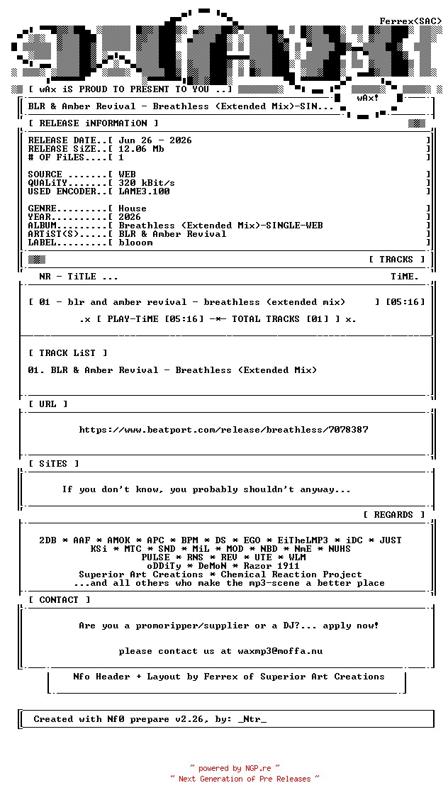 NFO for the release BLR_and_Amber_Revival-Breathless_(Extended_Mix)-SINGLE-WEB-2026-wAx by wAx