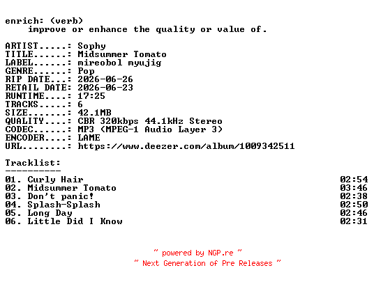 NFO for the release Sophy-Midsummer_Tomato-EP-WEB-KR-2026-ENRiCH by ENRiCH